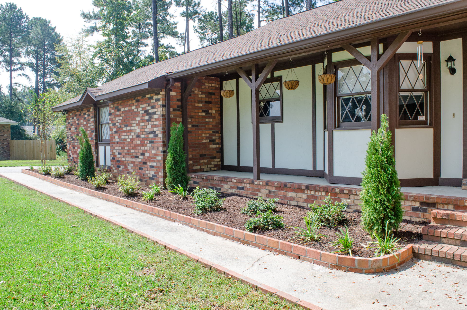 Evans, GA Front Yard Landscape With Bed & Porch Design Features