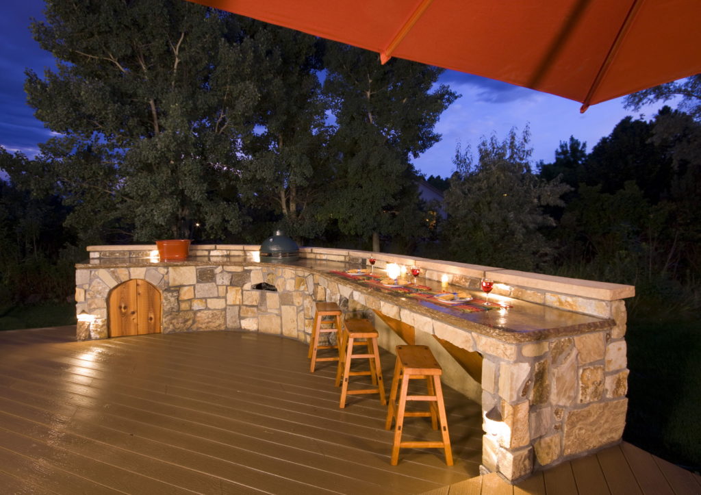 Outdoor kitchen at night.