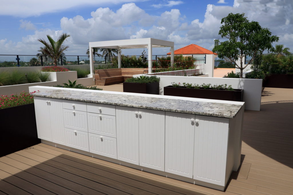 Outdoor kitchen in a tropical environment, maybe by the ocean.