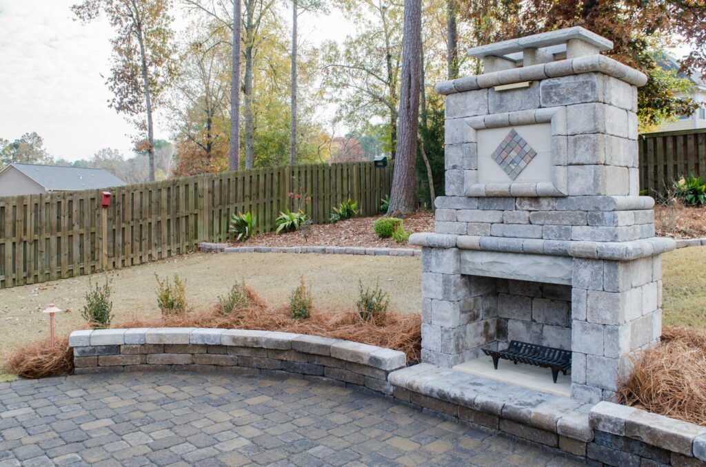 Fireplace hardscaping.