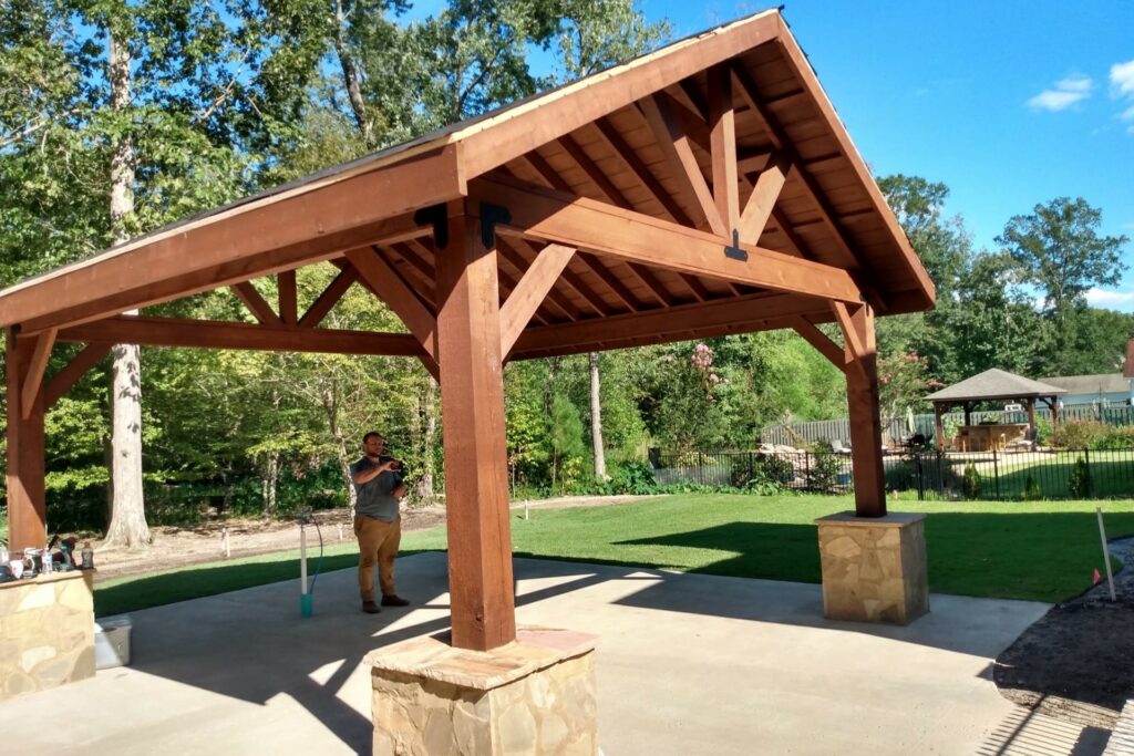 Framing and carpentry work on a gazebo area in Augusta, GA by Verdant Landscaping.