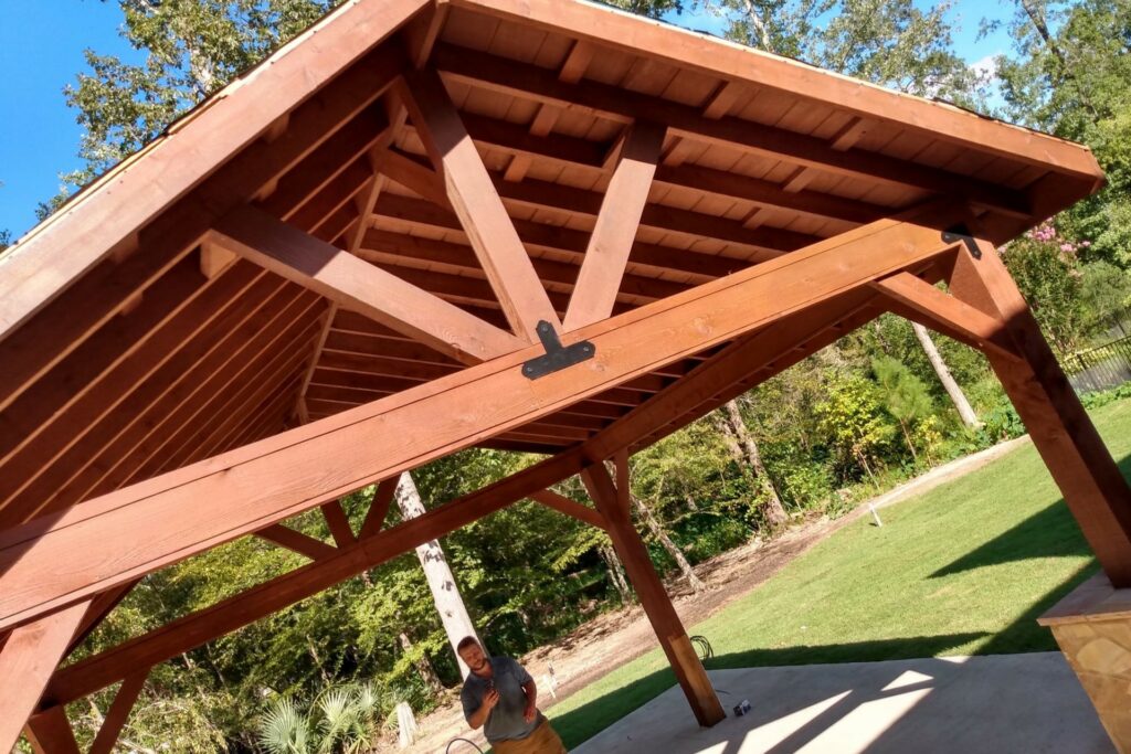 Framing and carpentry work on a gazebo area in Augusta, GA by Verdant Landscaping.