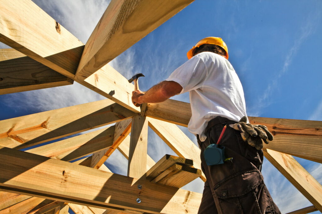 Roof framing photo against sky backdrop in Augusta, GA.